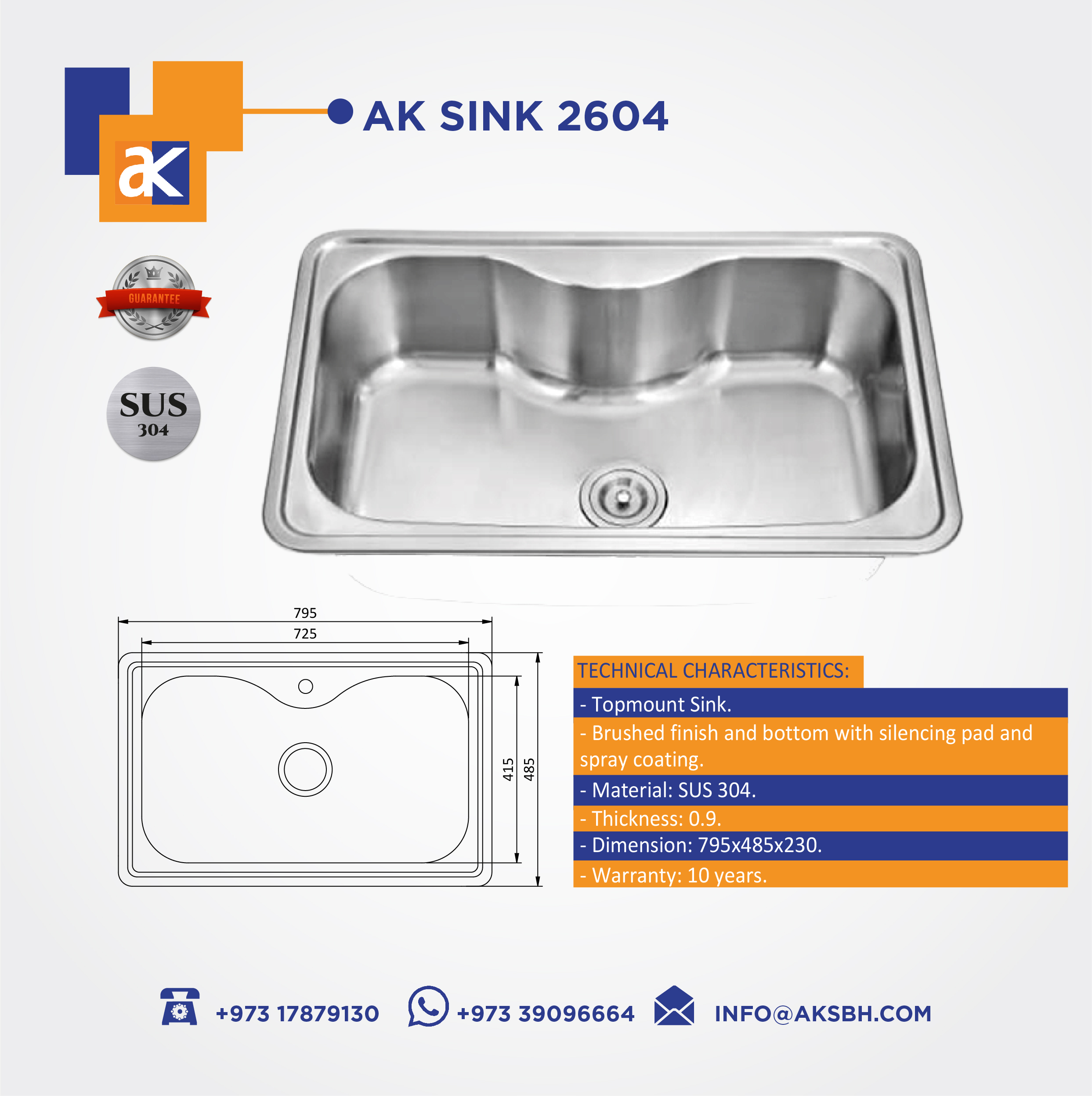 Buy Ak Sink 2604 Online | Construction Finishes | Qetaat.com